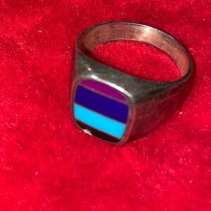 Mexican Sterling Silver Multi Color Inlay Ring